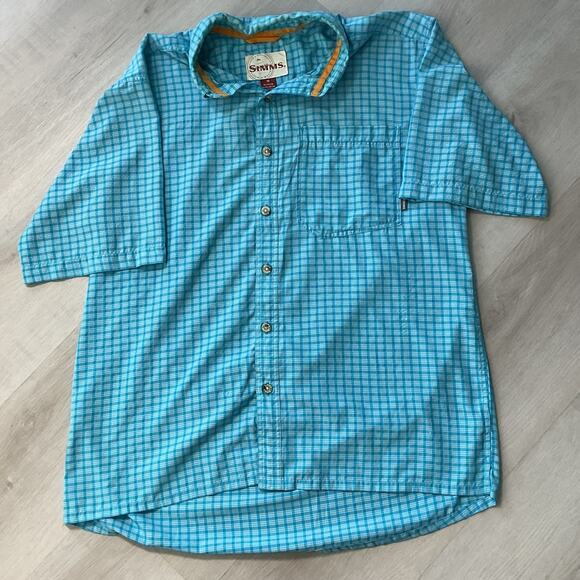 SIMMS Windowpane Mens Size M Blue Fishing Button Down T Shirt - Picture 1 of 10